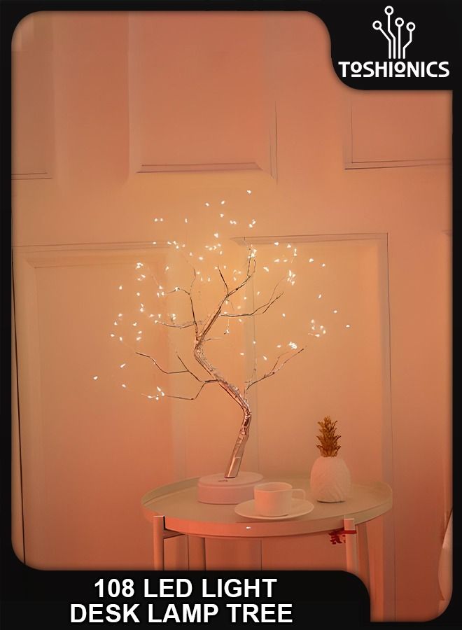 Night Light Table Lamp Upgraded Copper Wire Bonsai Tree Branch USB & Battery Powered 108 Warm White LED For Home Decoration, Wedding Sign Children's Room Christmas Bedroom Decor