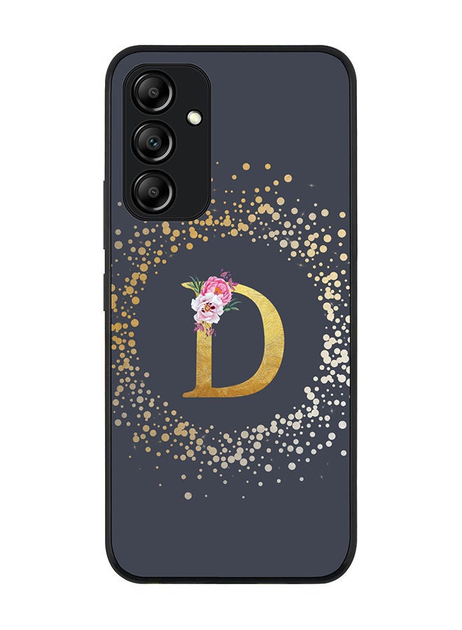 Rugged Black edge case for Samsung Galaxy A34 5G Slim fit Soft Case Flexible Rubber Edges Anti Drop TPU Gel Thin Cover - Custom Monogram Initial Letter Floral Pattern Alphabet - D (Grey)