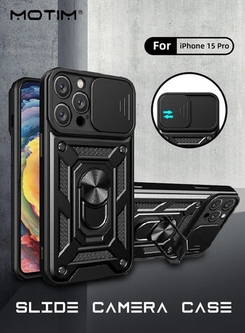 Kickstand Case for iPhone 15 Pro, iPhone 15 Pro Case with Slide Lens Cover & Built-in 360° Rotate Ring Stand Magnetic Magnet Protective Phone Cover Case for iPhone 15 Pro 6.1 inch 2023