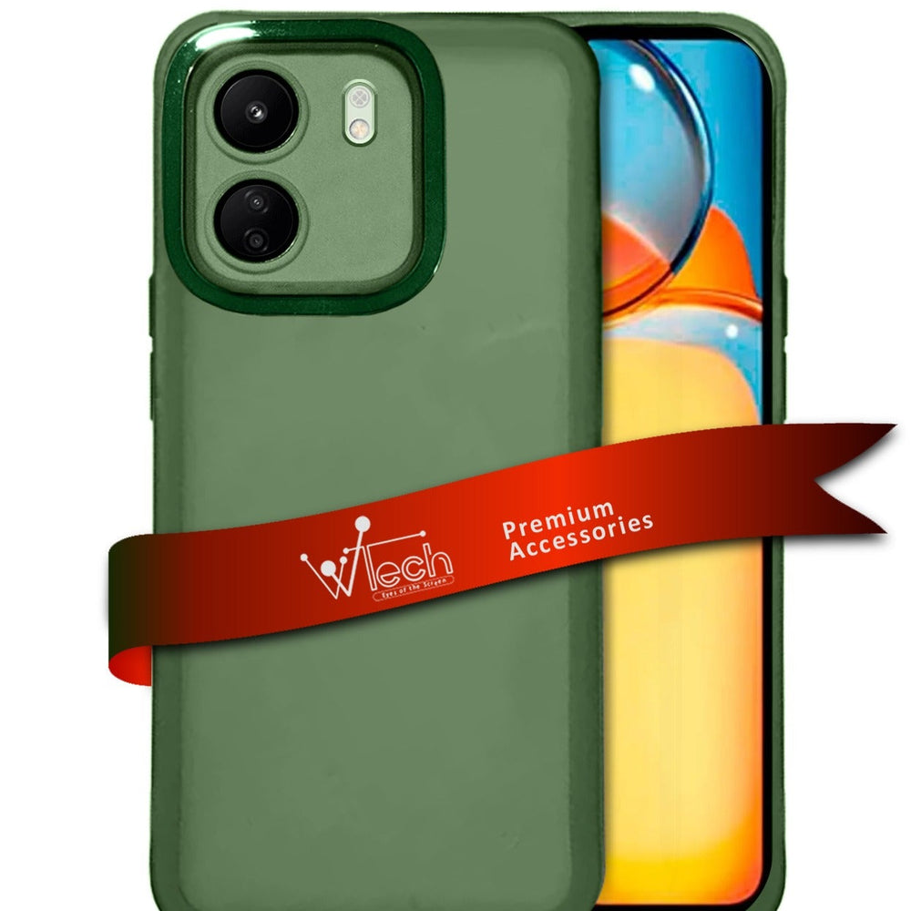 Soft Transparent TPU Silicone Ultra Thin Phone Stylish Electroplated Camera Border Case Cover For Xiaomi Redmi 13C 4G 2023 Olive