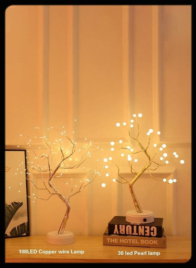 Night Light Table Lamp Upgraded Copper Wire Bonsai Tree Branch USB & Battery Powered 108 Warm White LED For Home Decoration, Wedding Sign Children's Room Christmas Bedroom Decor