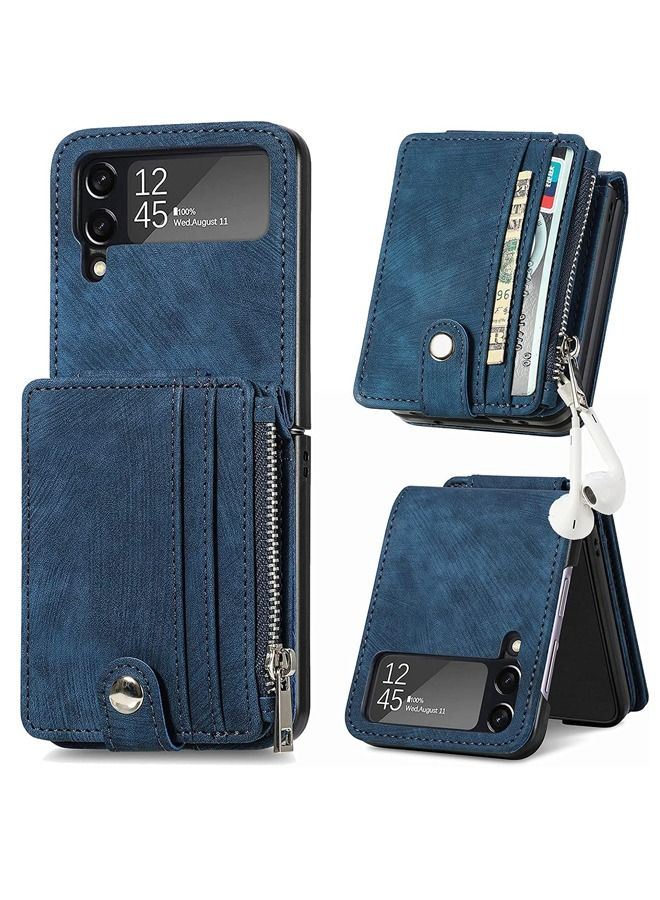 Galaxy Z Flip 4 Wallet Case with Card Holder 2 in 1 Detachable Zipper Wallet, Slim Fit Retro PU Leather Protective Flip Phone Cover for Samsung Galaxy Z Flip 4 5G 2022 (Blue)