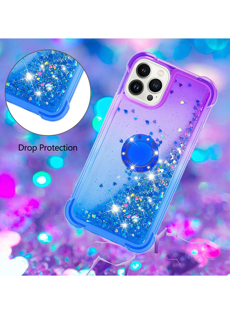 iPhone 13 Pro Max Case Cover, Moving Liquid Holographic Sparkle Glitter Case with Kickstand, Girls Women Bling Diamond Ring Slim Protective Case for Apple iPhone 13 Pro Max