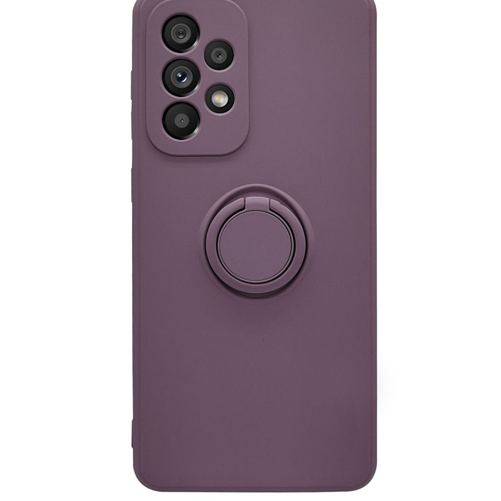 Silicone Case for Samsung Galaxy A33 5G, Liquid Gel Rubber Bumper Case with Ring Holder Kickstand Soft Microfiber Lining Slim Shockproof Protective Cover for Samsung Galaxy A33 5G 2022 (Purple)