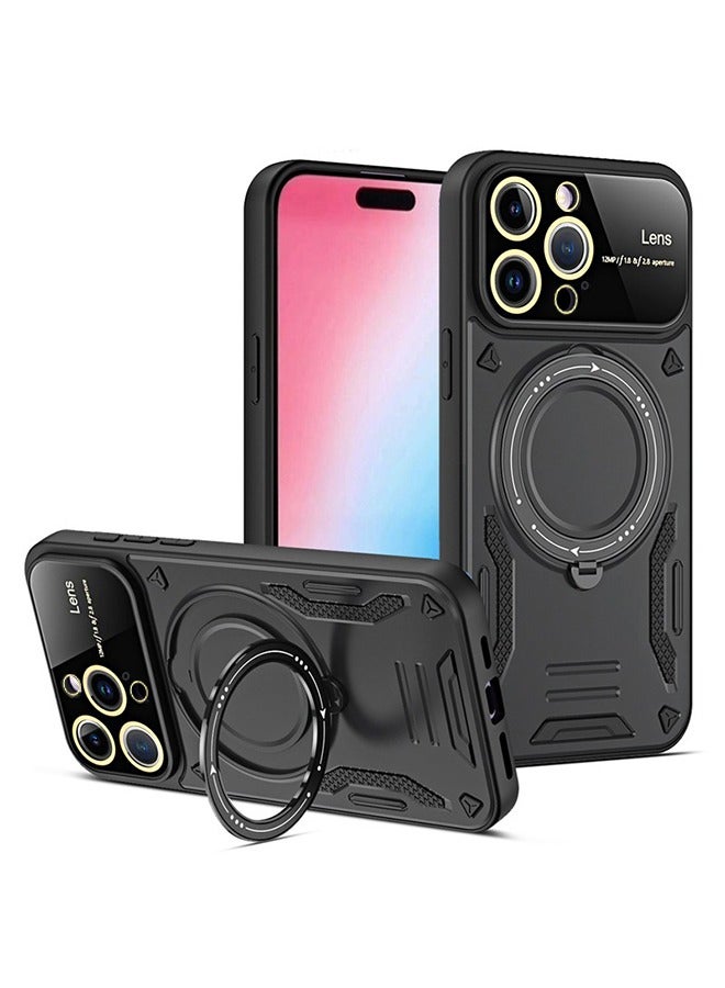 iPhone 15 Pro MagSafe Case Cover Camera Len Protector Protection with Magnetic Wireless Charging Back Invisible Ring Stand Phone Holder Kickstand Cell Comfortable Hold Shockproof Accessory