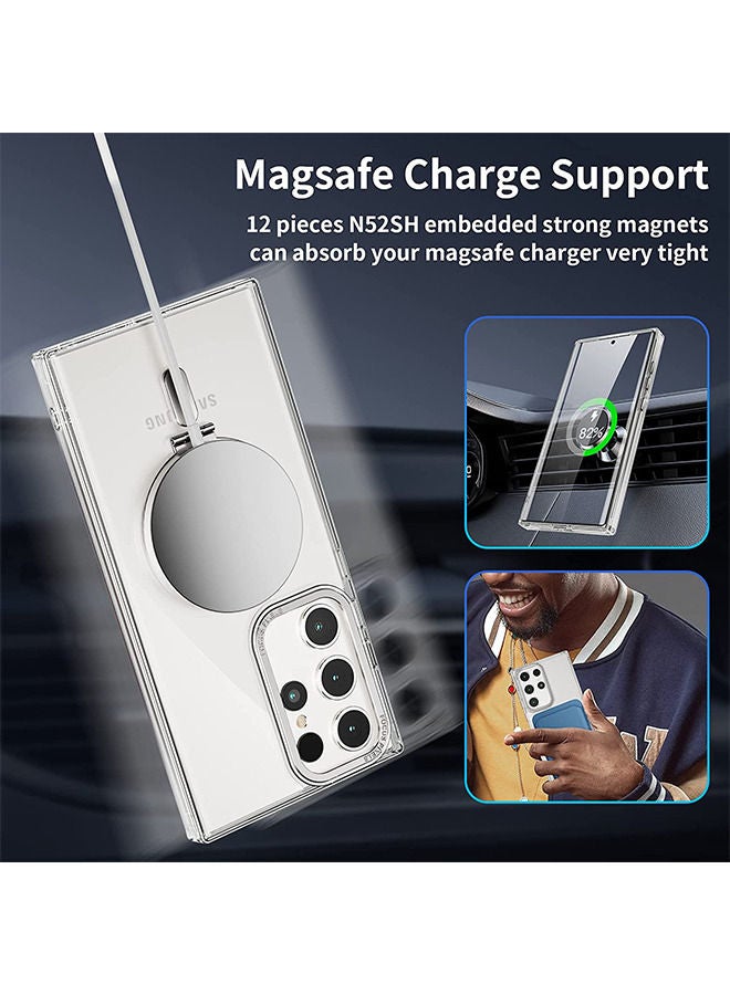 Case for Samsung Galaxy S23 Ultra mag,Safe Kickstand, Metal Invisible Bracket, Magnetic Metal Matte Built-in Compatible with Mag Safe Kickstand case, Anti Yellow Shockproof Cover (White)