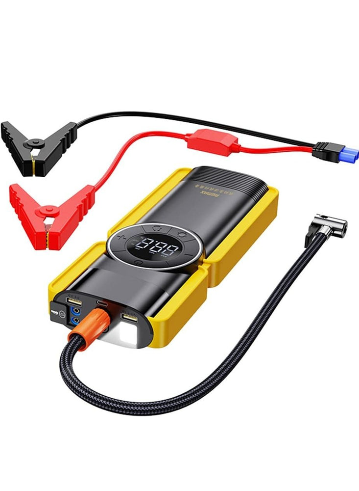 Portable Multifunctional Car Jump Starter Air Pump and Power Bank - Quick Start, USB Charging, LED Flashlight, SOS Alarm