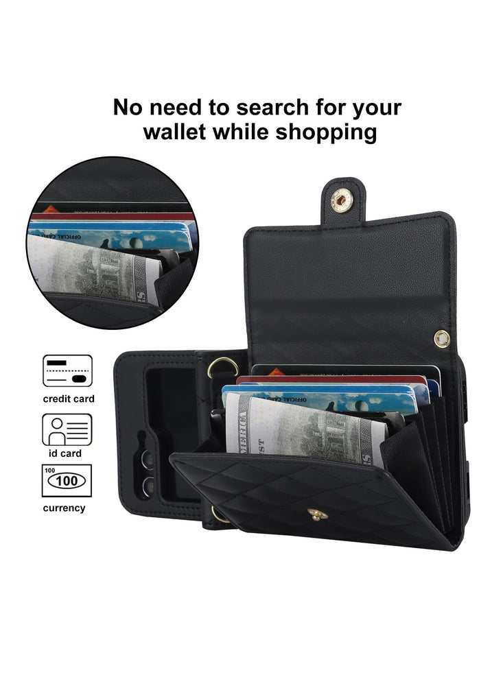 Wallet Case for Galaxy Z Flip 5 with Card Holder Crossbody Wallet Leather Handbag RFID Blocking Detachable Lanyard Magnetic Flip Case Compatible with Samsung Galaxy Z Flip 5 5G Black