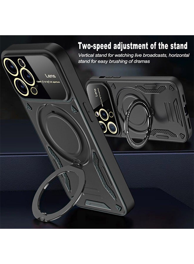 iPhone 15 Pro MagSafe Case Cover Camera Len Protector Protection with Magnetic Wireless Charging Back Invisible Ring Stand Phone Holder Kickstand Cell Comfortable Hold Shockproof Accessory