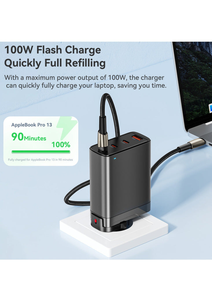 100W 4 Ports GaN PD USB C Fast Charger Laptop Charging Plug Type C Power Adapter Compatible with MacBook Pro/Air, iPhone 15 Series, iPad, Galaxy S23 Ultra, Steam Deck Laptops, Tablets Black