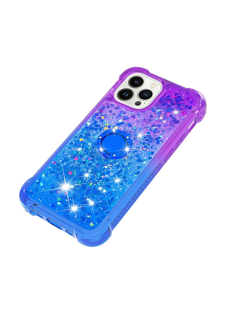 iPhone 13 Pro Max Case Cover, Moving Liquid Holographic Sparkle Glitter Case with Kickstand, Girls Women Bling Diamond Ring Slim Protective Case for Apple iPhone 13 Pro Max