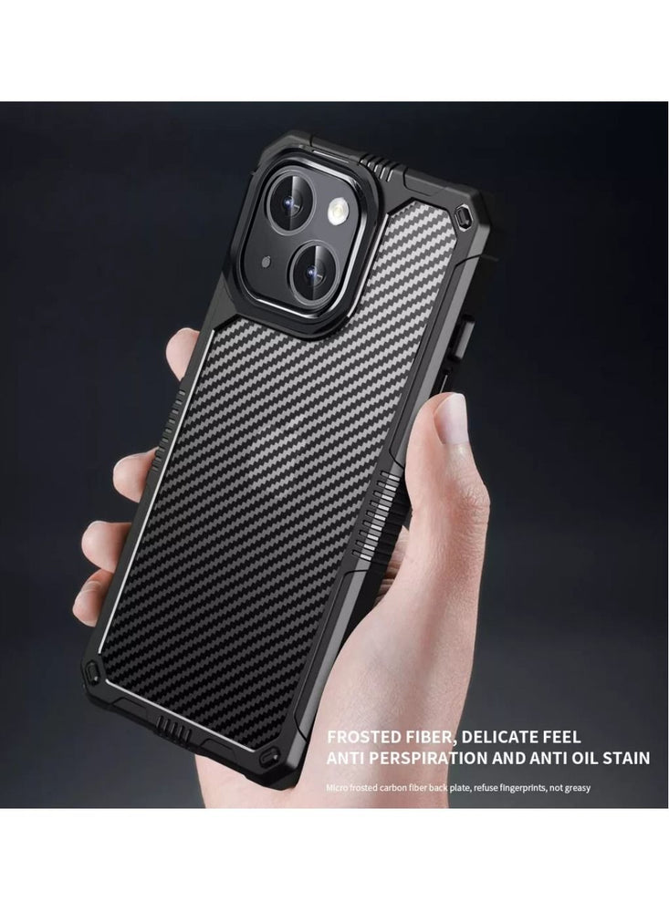 iPhone 14 Case 6.1 inch Military Hard Anti-Explosion Back Ultra Thin Carbon Fibre Case Anti-Drop Shockproof Protection Anti-Scratch Compatible with iPhone 14 Clear Black Cover Black