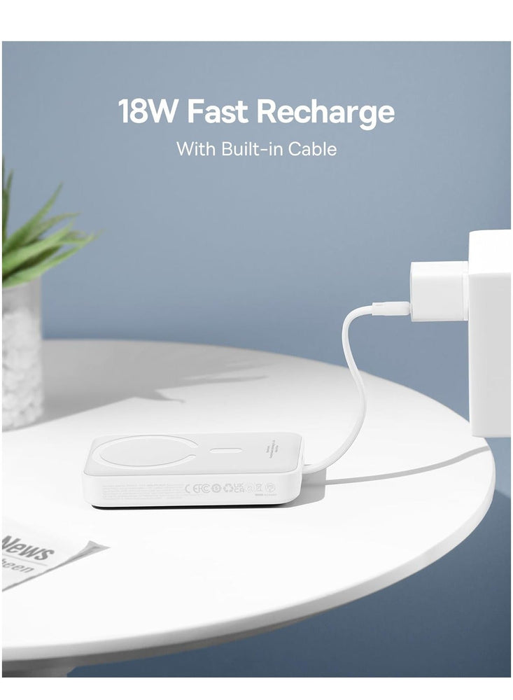 10000 mAh Magnetic Power Bank, PD 30W Portable Charger, 10K Battery Pack With Built-In USB-C Cable (In And Out) For iPhone 15/15 Plus/15 Pro/15 Pro Max/14/13/12, For Magsafe, Galaxy, MacBook iPad Etc White