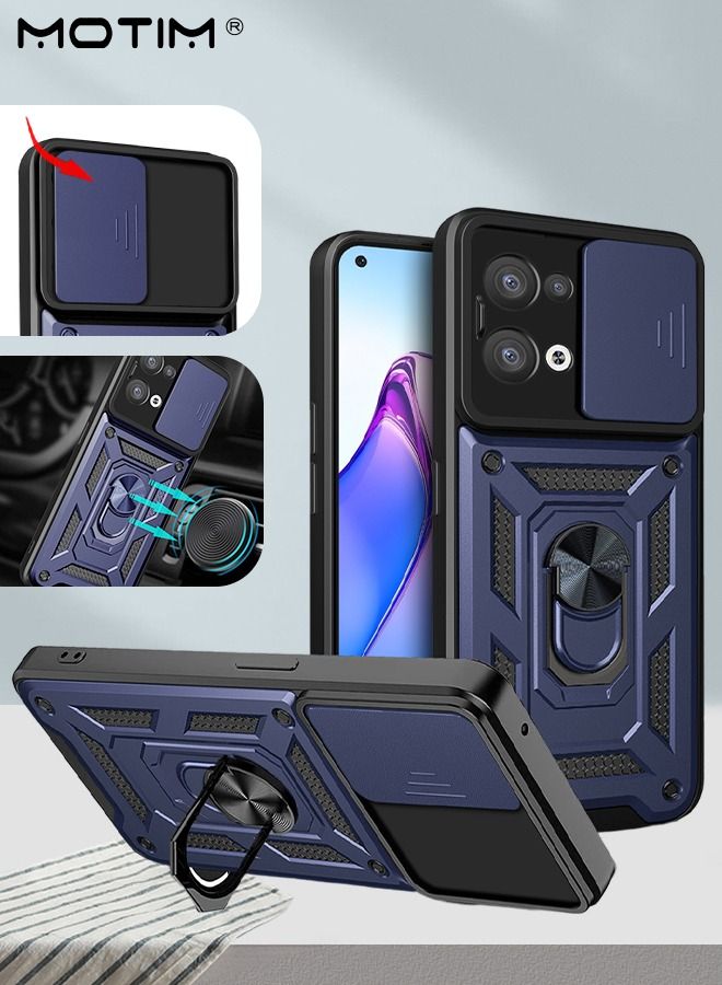 Armor Case for Oppo Reno 8 with Slide Camera Cover Military Grade Heavy Duty Protective Kickstand Phone Case with Magnetic Car Mount Holder