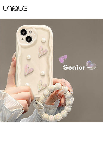 Compatible iPhone 15 Case for Soft Silicone Bumper White Case with Cute Luxury Crystal Sparkling Bracelet Case for iPhone 15