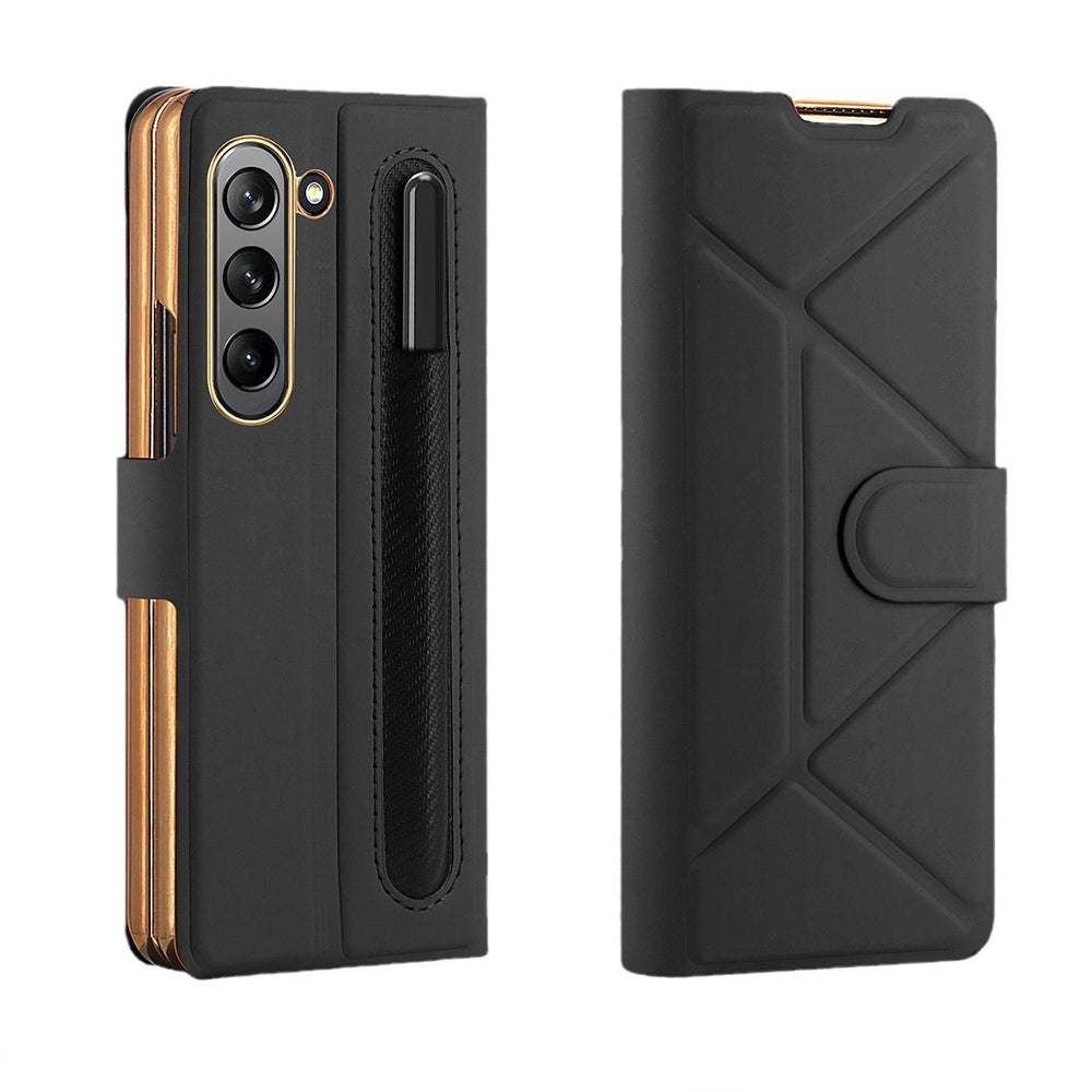 Samsung Galaxy Z Fold 5 Case Cover Luxury Hinge Protection Leather Magnetic Cover Slim Shockproof with Pen Slot Holder Kickstand Anti-Scratch Protective Cover for Samsung Z Fold 5