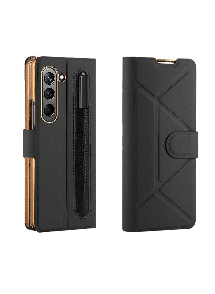 Samsung Galaxy Z Fold 5 Case Cover Luxury Hinge Protection Leather Magnetic Cover Slim Shockproof with Pen Slot Holder Kickstand Anti-Scratch Protective Cover for Samsung Z Fold 5