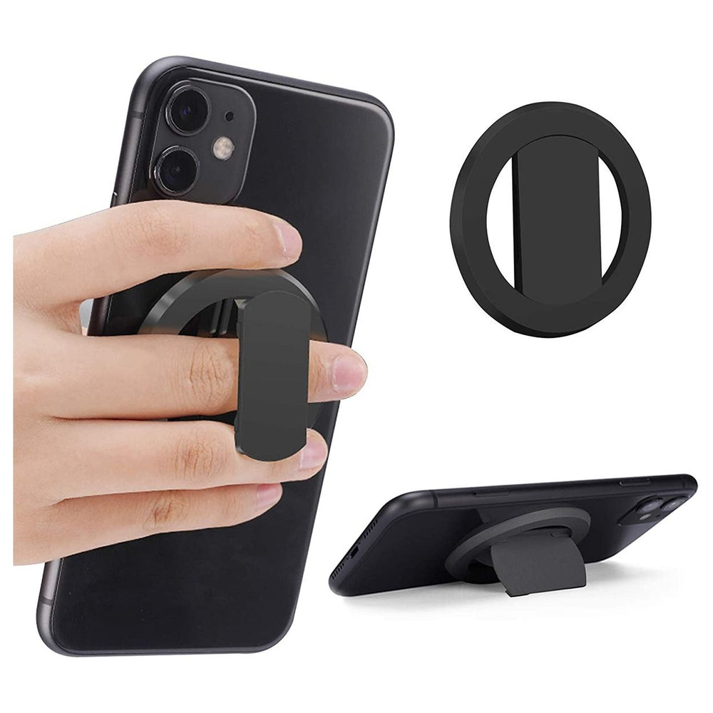 Magnetic Phone Ring Holder, Ultra-Thin 3mm Anti Drop Finger Kickstand Silicone Back Ring Cell Phone Grip Phone Stand for Magnetic Car Mount and Most Smart Phones and Tablets (Black)