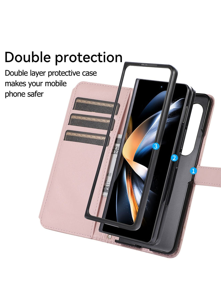 Samsung Galazy Z Fold 5 Case, Z Fold 5 Case Wallet for Women Men, Durable PU Leather Magnetic Wallet Flip Lanyard Strap Wristlet Zipper Card Holder Phone Case for Samsung Galaxy Z Fold 5