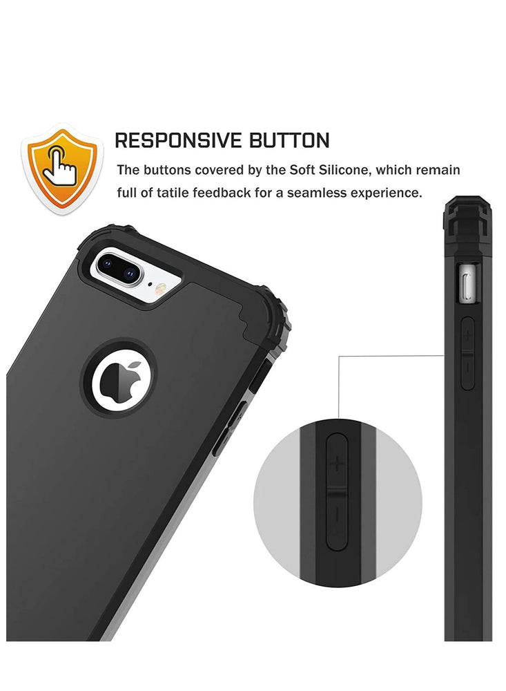 For Iphone 8 Plus And For Iphone 7 Plus Case, 3 In 1 Hybrid Hard Plastic Soft Rubber Heavy Duty Rugged Bumper Shockproof Full-Body Protective Phone Cover Black