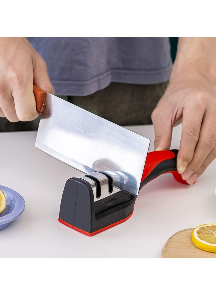 3 in 1 Knife Sharpener with 3 Stages, Handheld Knife Sharpener Helps Repair, Restore, Polish Blades, Including Straight, Serrated Blades and Scissors