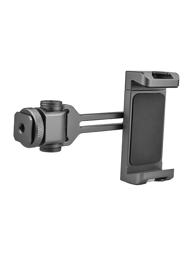 VELEDGE Aluminum Alloy Phone Holder Clamp Phone Tripod Mount 360° Rotatable with Dual Cold Shoe Mounts for Smartphone Vlog Selfie Live Streaming Video Recording