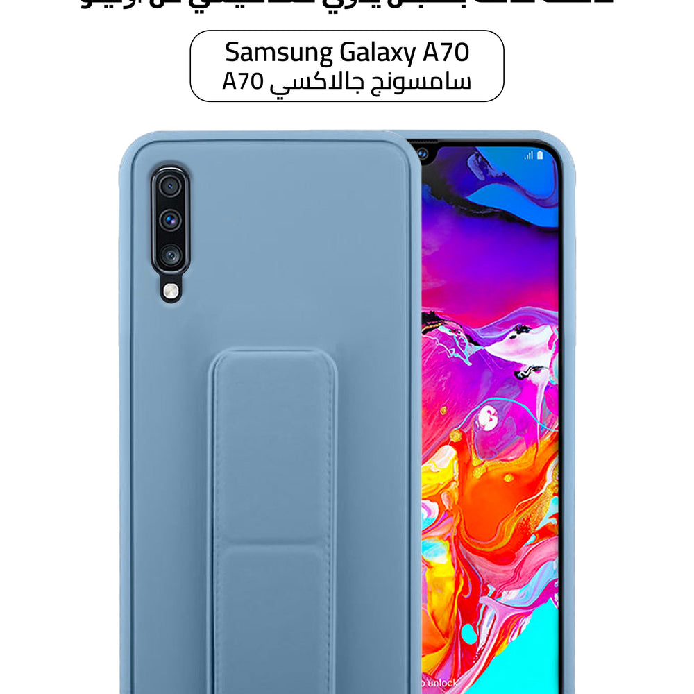 Silicone Samsung Galaxy A70 Back Case Cover【With Multi Purpose Kick Stand Holder And Magnetic Car Mount】Light Blue Color