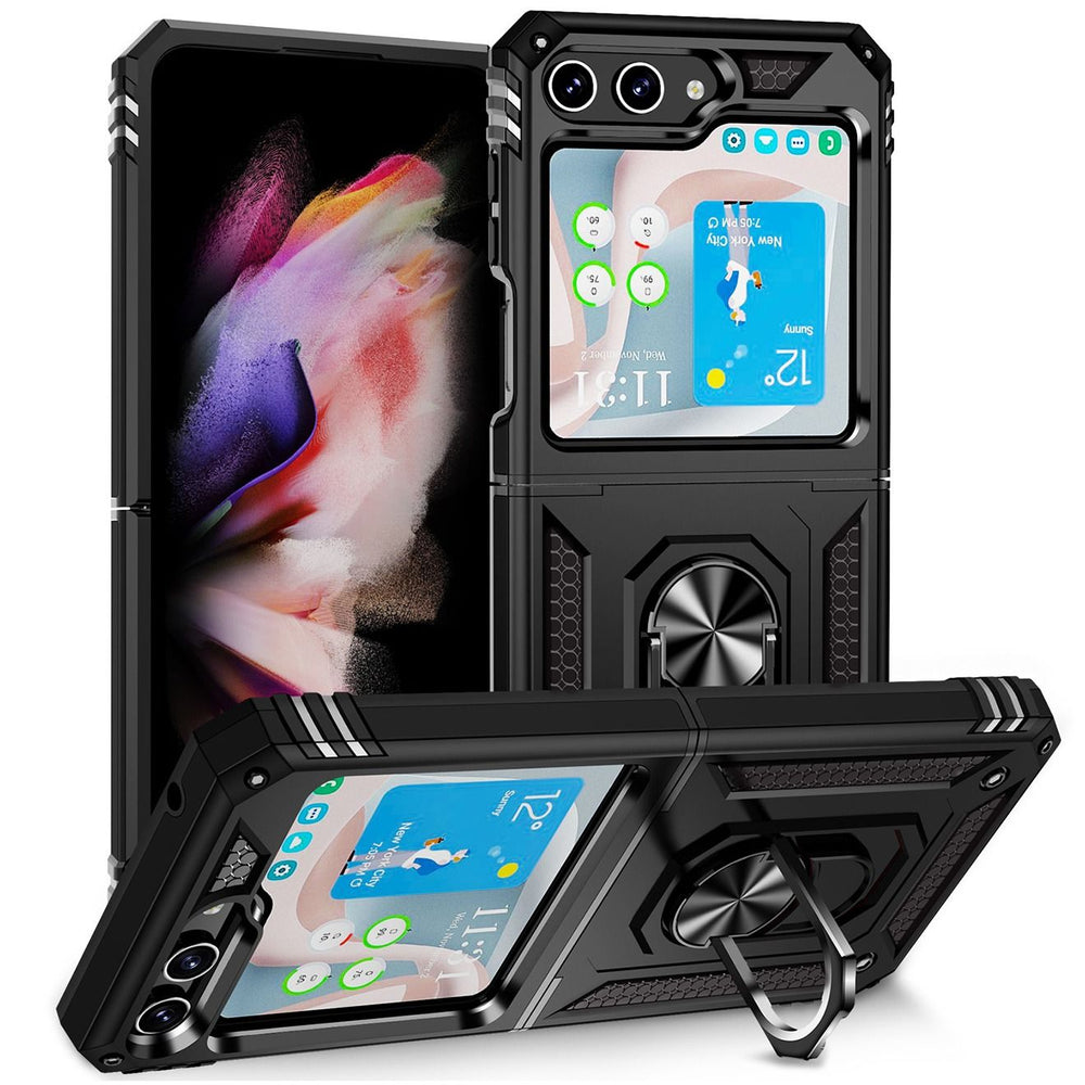 Armor Protective Case for Samsung Galaxy Z Flip 5 Military Grade Shockproof Samsung Galaxy Z Flip 5 Back Cover with Hinge Protection with Finger Ring Car Phone holder Stable Kickstand