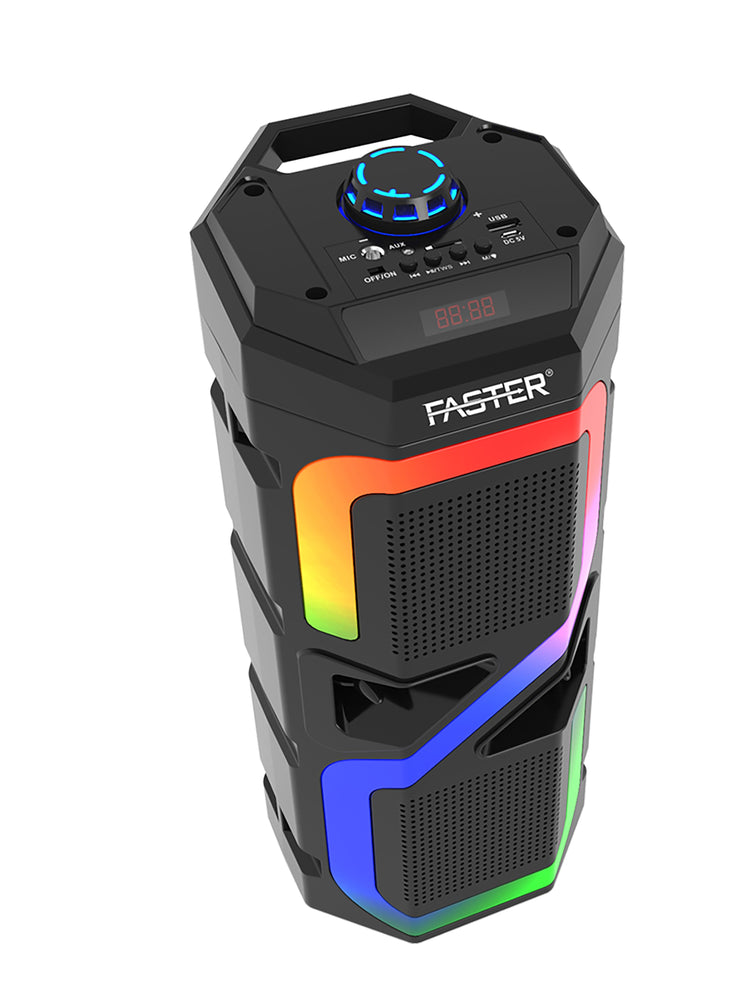 Portable Party Speaker with Wired Mic, 20W Powerful Sound, Dynamic RGB Light Show, IPX Splash Proof, Multi Functional Wireless,TF Card,USB,AUX Input,Fm Multisource Playback - Black