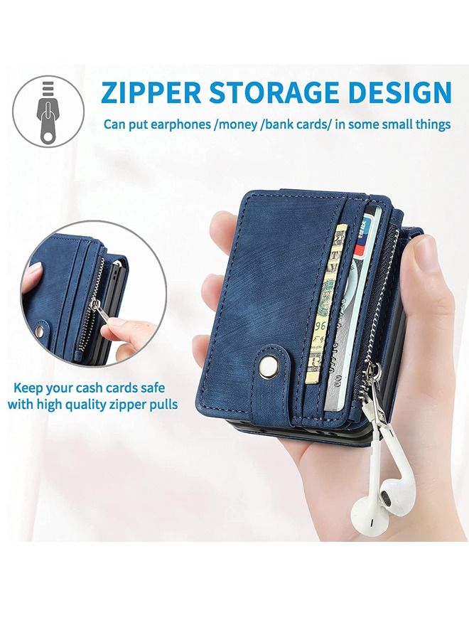 Galaxy Z Flip 4 Wallet Case with Card Holder 2 in 1 Detachable Zipper Wallet, Slim Fit Retro PU Leather Protective Flip Phone Cover for Samsung Galaxy Z Flip 4 5G 2022 (Blue)