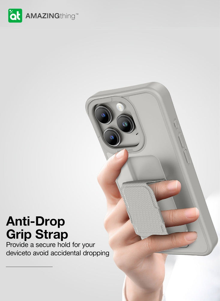 Matte Pro Mag for iPhone 15 Pro MAX Grip/Holder/Stand/Case Cover with MagSafe - Grey