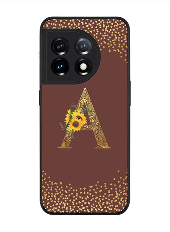 Rugged Black edge case for OnePlus 11R 5G / OnePlus Ace 2 Slim fit Soft Case Flexible Rubber Edges Anti Drop TPU Gel Thin Cover - Custom Monogram Letter Floral Pattern Alphabet - A (Brown)