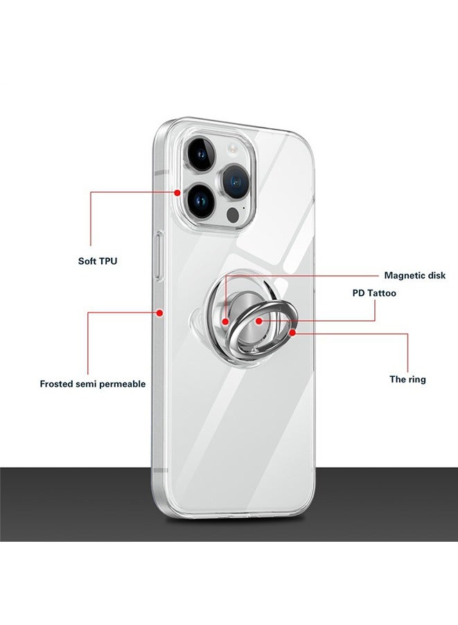 Case for iPhone 15 pro,Shock-Resistant Flexible TPU Silicone Phone Cover with Magnetic Ring Kickstand (iPhone 15 pro 6.1'')