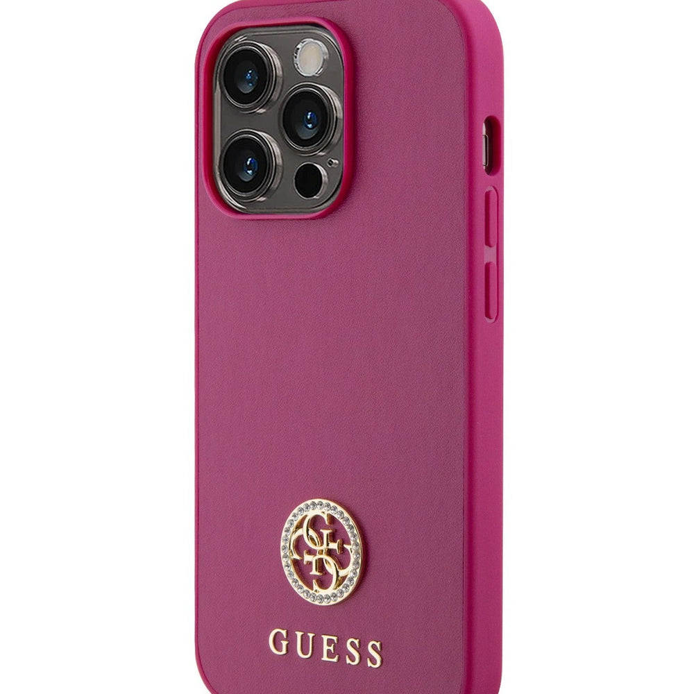 Guess PU Case with Metal 4G Strass Logo for iPhone 15 Promax - Pink