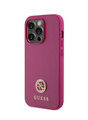 Guess PU Case with Metal 4G Strass Logo for iPhone 15 Promax - Pink