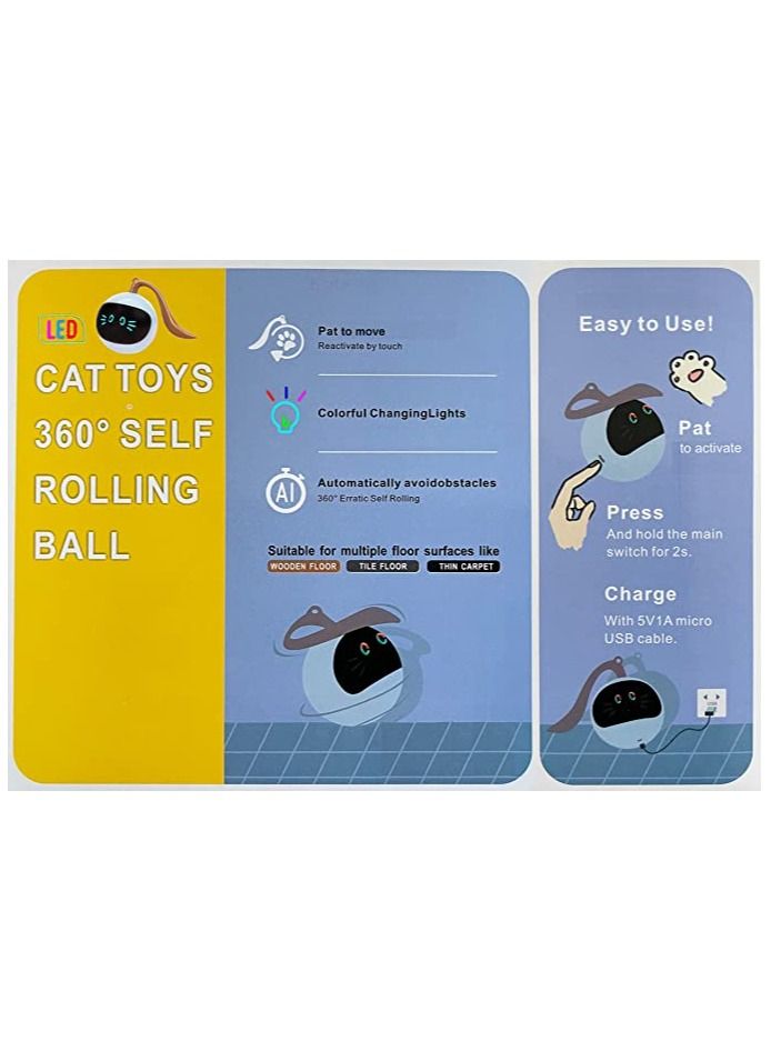 Interactive Cat Ball Toy for Indoor Cats, Automatic Cat Toy, Self-Rolling Cat Ball Toy, Self-Rotating Pet Exercise Toy, Smart Electric Teaser Toy, USB Rechargeable Wicked Ball