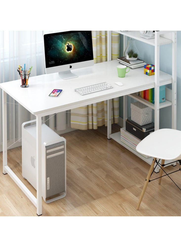 Computer Desk with Storage Shelves 47 inch Study Writing Gaming Table with 4-Tier Bookshelf Space-Saving Design (White)