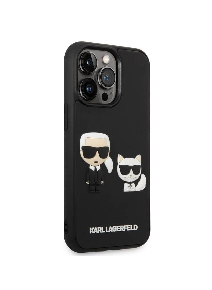 3D Rubber Karl Choupette Hard Case, Extra Shield Protection, New Slim Back Cover Compatible With iPhone 14 Pro 6.1 Inches - Black