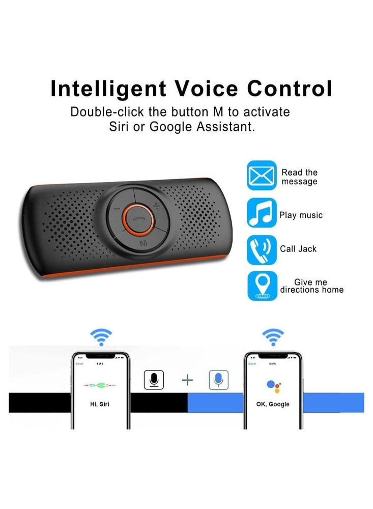 Bluetooth Handsfree Speakerphone for Cell Phone, Wireless Car Kit Music Player Adapter with Back-Clip Portable Bluetooth Speaker for Home Sport Outdoor, Work with Siri Google Assistant TF Card