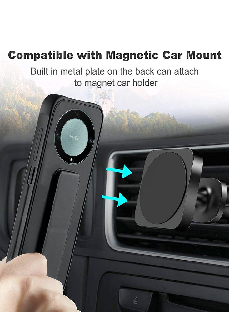 Hand Grip And Multi Stand Magnetic Car Mount Kickstand Finger Strap Case Cover For Honor X9b 5G 2023 Black