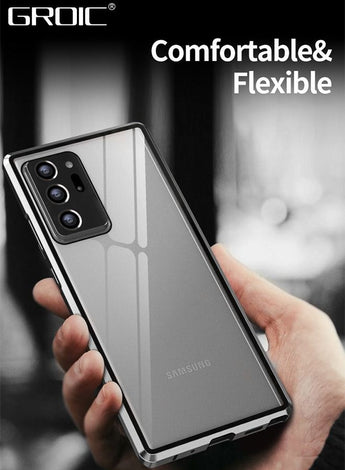 Compatible with Samsung Galaxy A54 6.4 inch, Anti Peeping Clear Double Sided Tempered Glass, Magnet Absorption Metal Bumper Frame, Thin 360 Full Protective Phone Case for  Samsung Galaxy A54