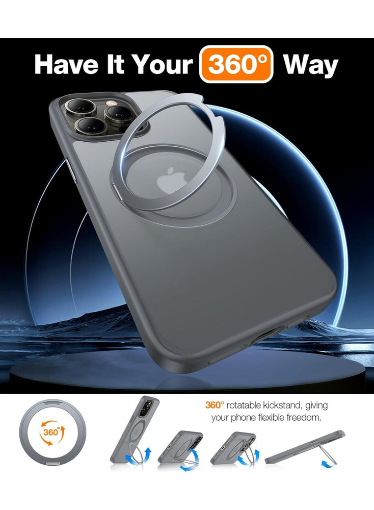 360°Rotatable Magnetic Ring for iPhone 15 Pro Max Case, Compatible with MagSafe with Stand & Ring Holder, Military Grade Shockproof Translucent Back Phone Case Ostand R, Grey Titanium