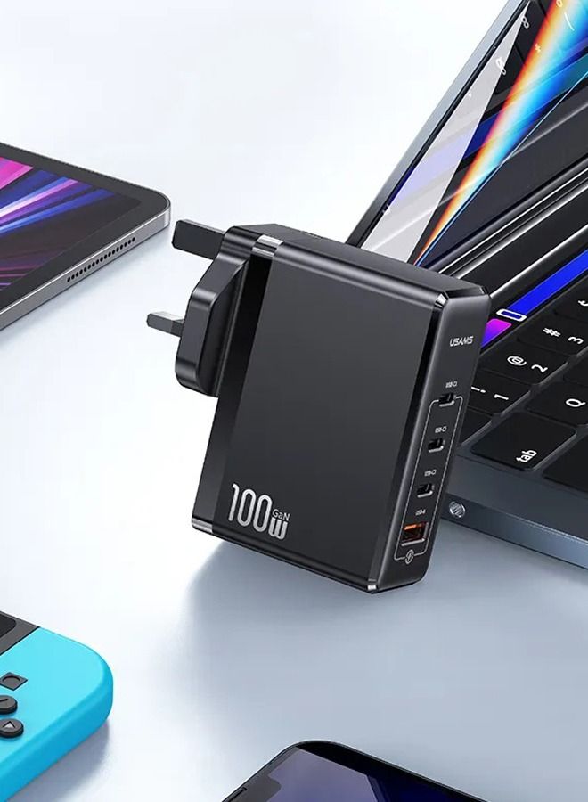 100W GaN Charger For Laptop Mobiles with 3 USB-C and 1 QC3.0 USB-A Ports The Ultimate Fast Charger for iPhone 14, 13 Pro, Xiaomi, Samsung, and Macbook