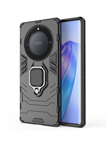 Compatible with Honor X9A 5G Case with Ring Magnetic Bracket Heavy Armor Double Layer PC TPU Shockproof and Dropproof Protective Cover(Black)