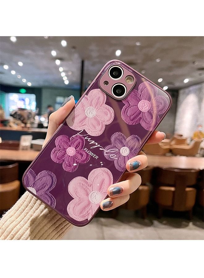 iPhone 13 Case Cover with Cmaera Len Protector Pattern Heavy Duty Rugged Shockproof Hybrid Comfortable Touching Protective Case for Women Men iPhone 13 Accessories Purple