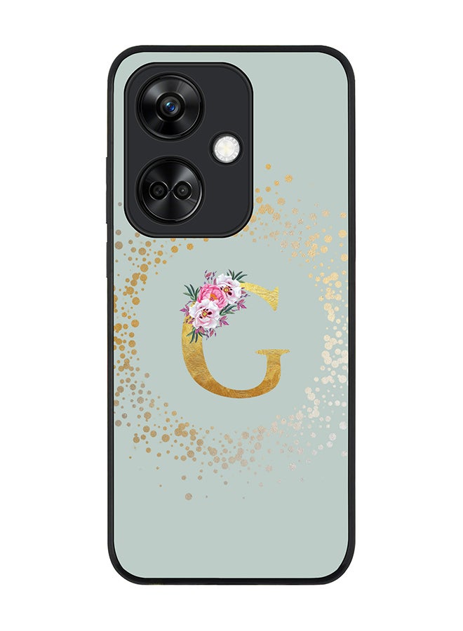 Rugged Black Edge case for OnePlus Nord CE3 Case Cover - Custom Monogram Initial Letter Floral Pattern Alphabet - G (Light Grey)