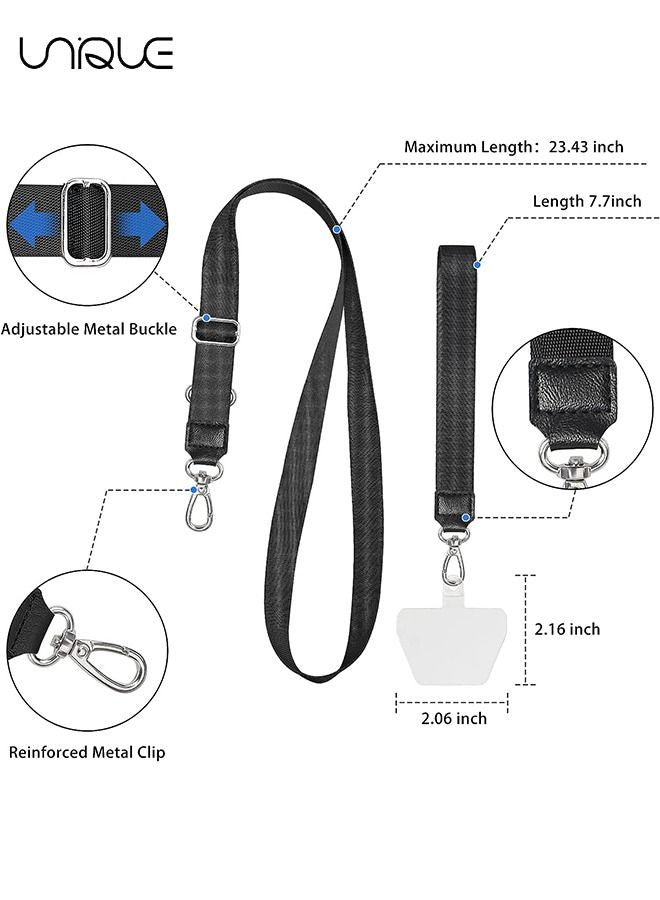 Phone Lanyard, Adjustable Crossbody Around Neck Lanyard and Wrist Strap Tether Phone Charms with 2 Sticky Pads Compatible for iPhone,Samsung Galaxy and All Smartphones-Black