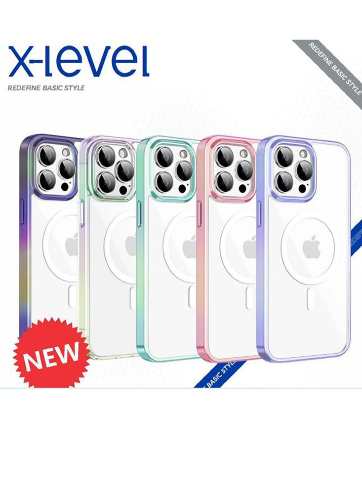 X-level Transparent case for iPhone 15 Pro Max Magsafe case Fashion Colorful Streamer PC cover - Colorful