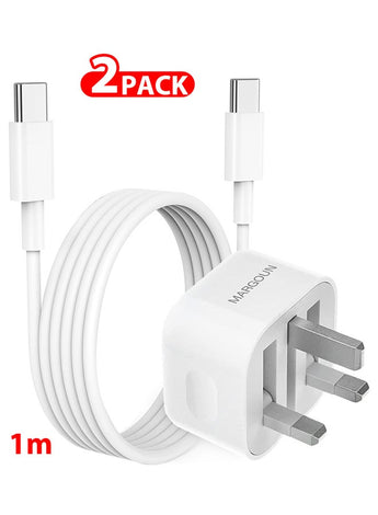 iPhone 15 Fast Charger USB C Plug Adaptor UK Wall Plug With 1M Cable 20W USB C Fast Charger White