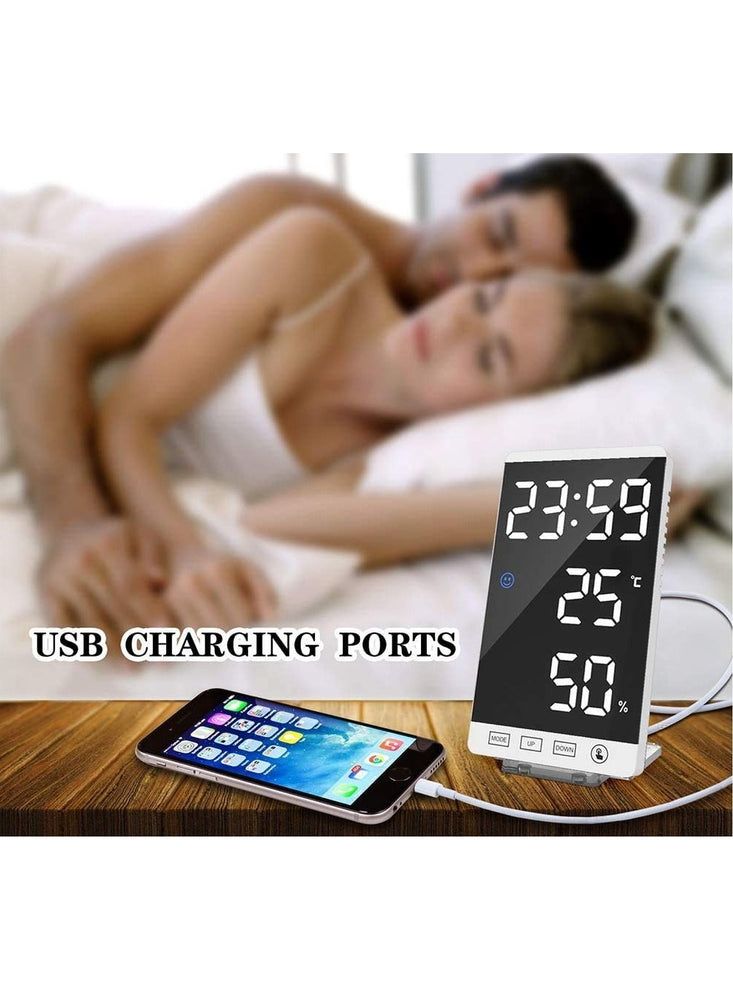 New Digital Alarm Clock,Large LED Display Electronic Clocks with USB Ports and Temperature Detect Modern Mirror Desk Wall Clock for Bedroom Bedside Home Office